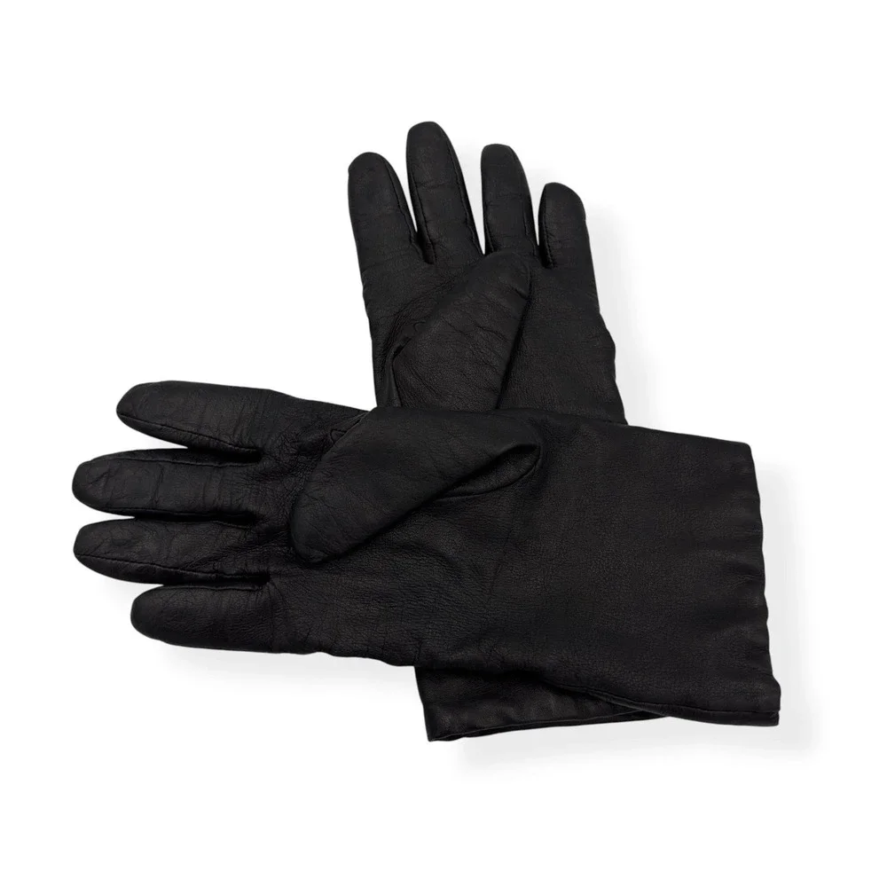 Vintage Gates Women's Black Lambskin Leather Gloves Cashmere Lined Size 7 Med